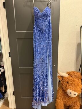 Royal Blue Sequin Strapless Evening Gown